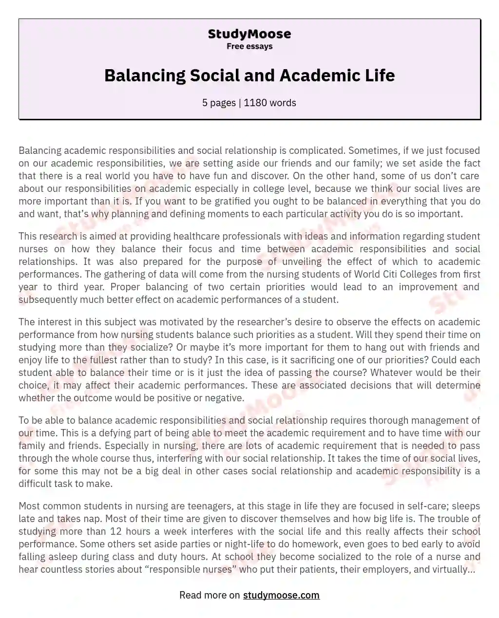 Balancing Social and Academic Life essay