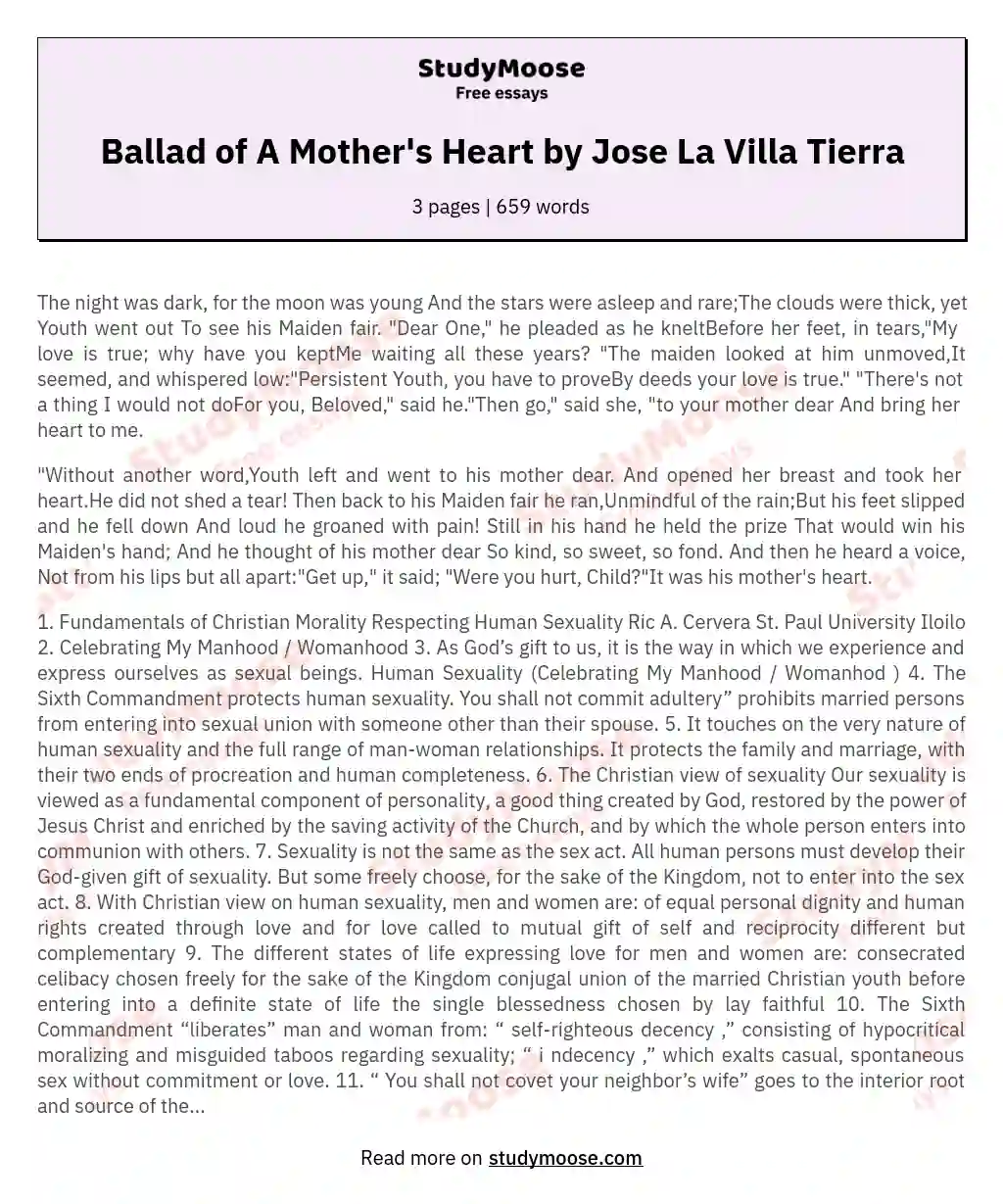 Ballad of A Mother's Heart by Jose La Villa Tierra