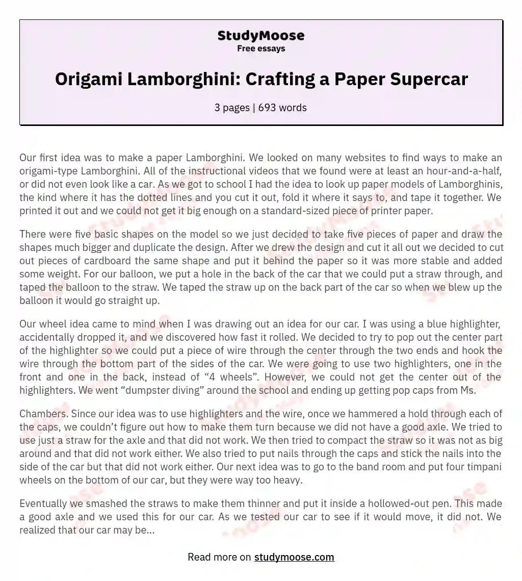 Origami Lamborghini: Crafting a Paper Supercar essay
