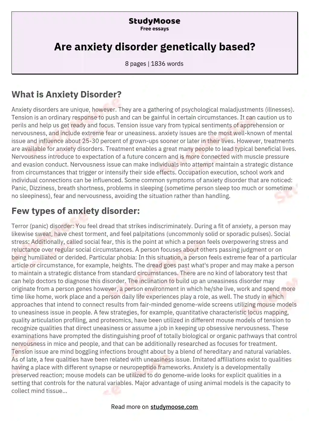 Are anxiety disorder genetically based? essay