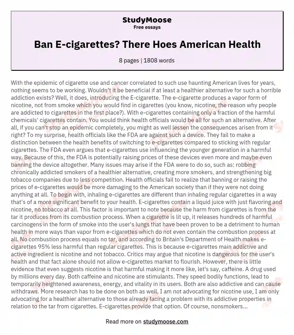 Ban E-cigarettes? There Hoes American Health essay
