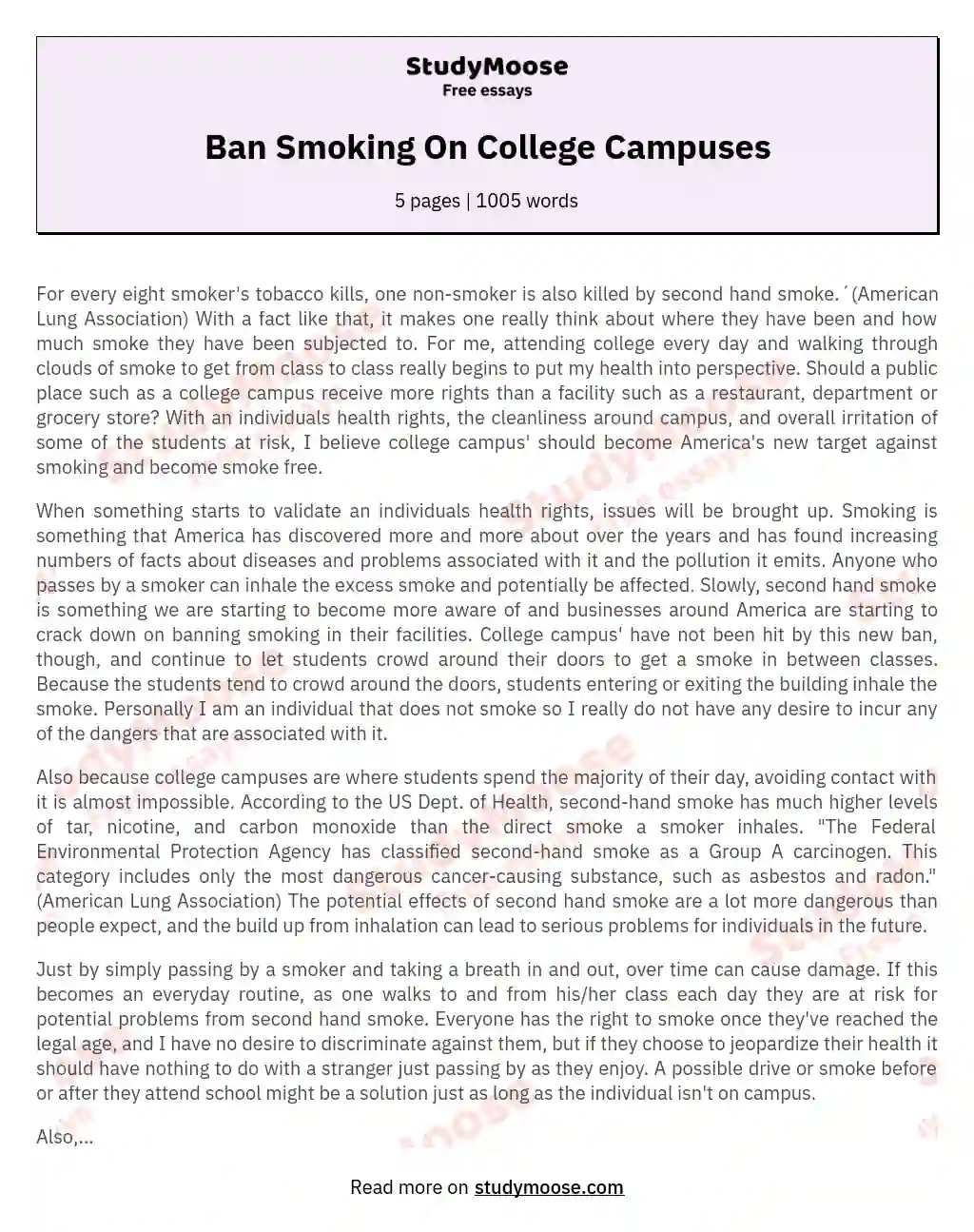 Ban Smoking On College Campuses
