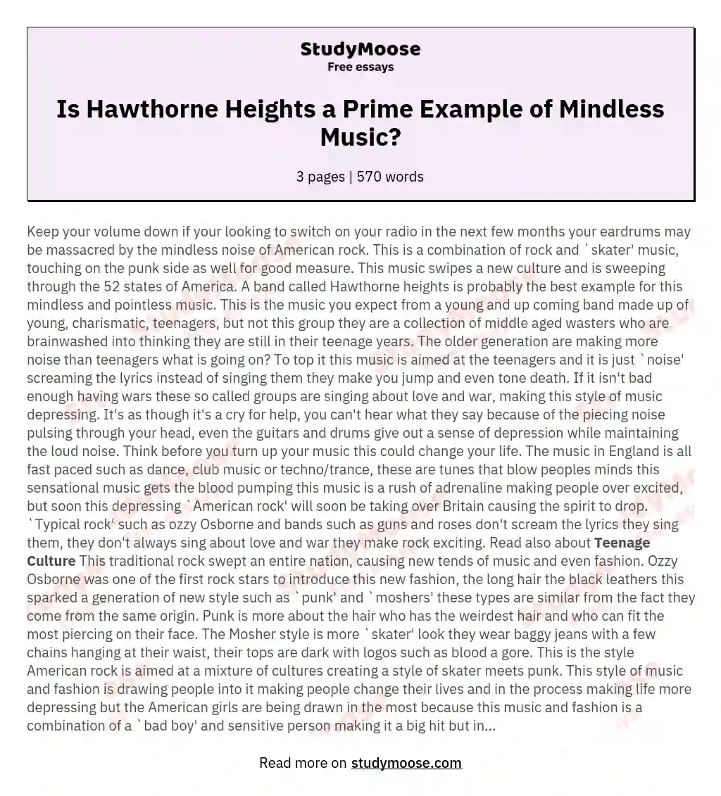 Is Hawthorne Heights a Prime Example of Mindless Music? essay