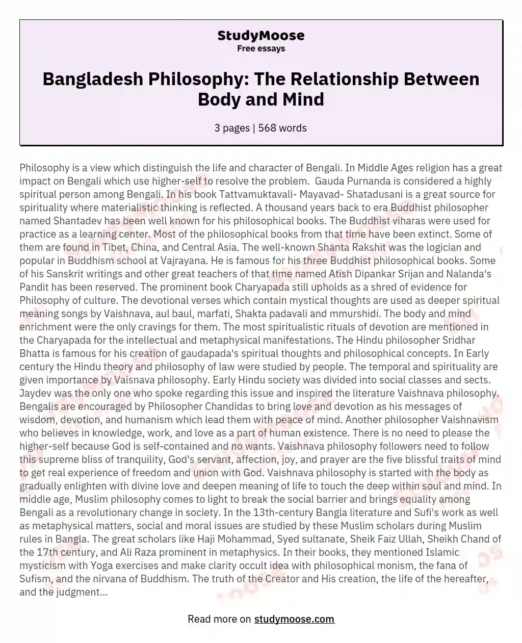 Bangladesh Philosophy: The Relationship Between Body and Mind
