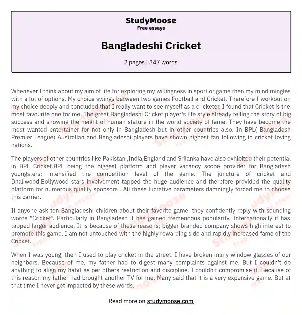 Bangladeshi Cricket essay