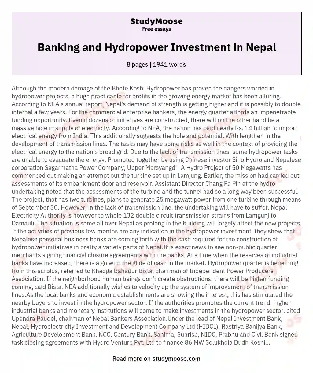 Banking and Hydropower Investment in Nepal essay