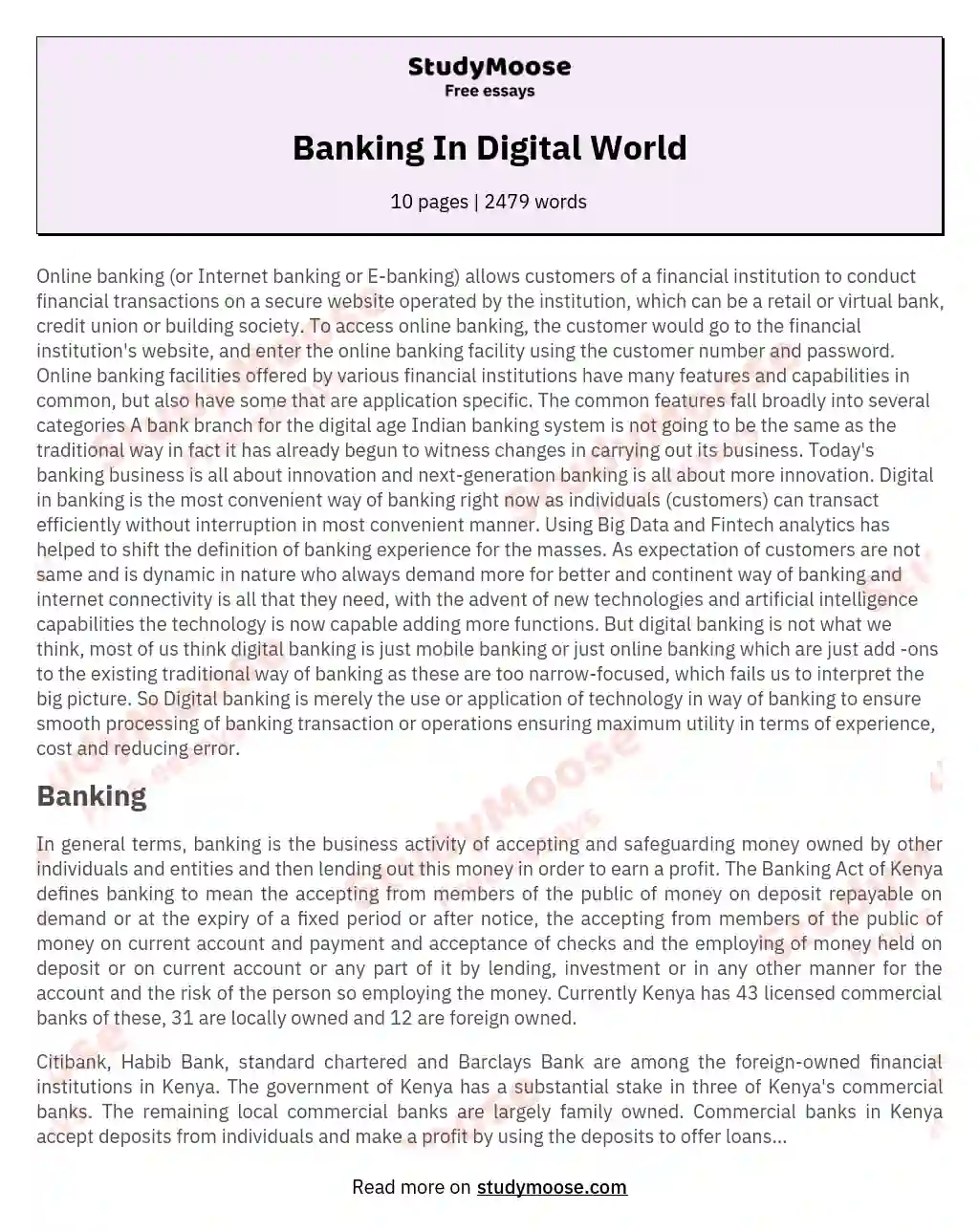 simple essay on e banking
