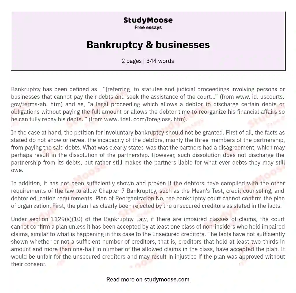 Bankruptcy &amp; businesses essay