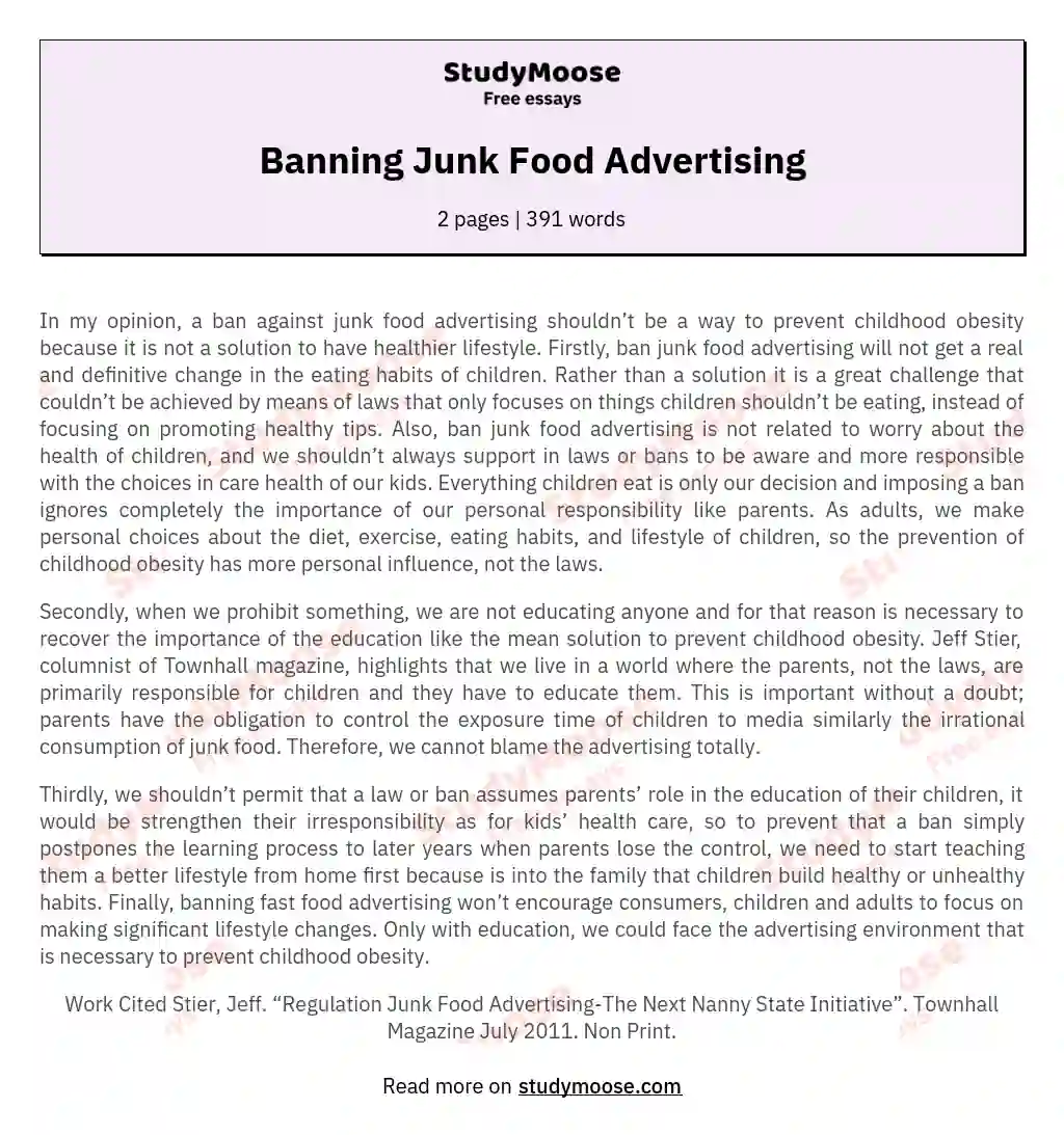 Banning Junk Food Advertising