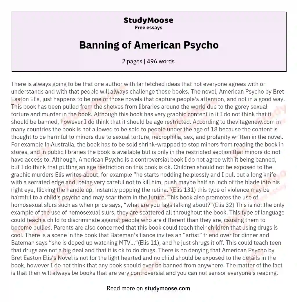Banning of American Psycho essay