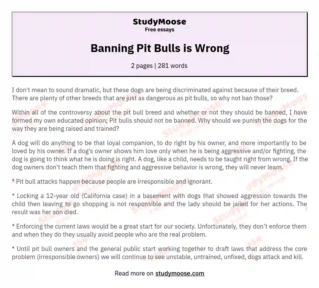 Banning Pit Bulls is Wrong