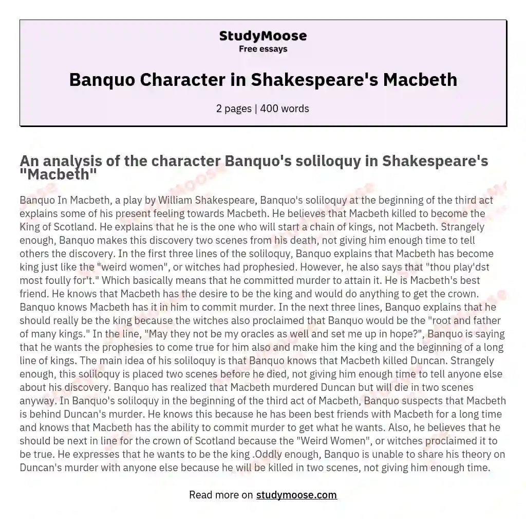 Banquo Character in Shakespeare's Macbeth essay