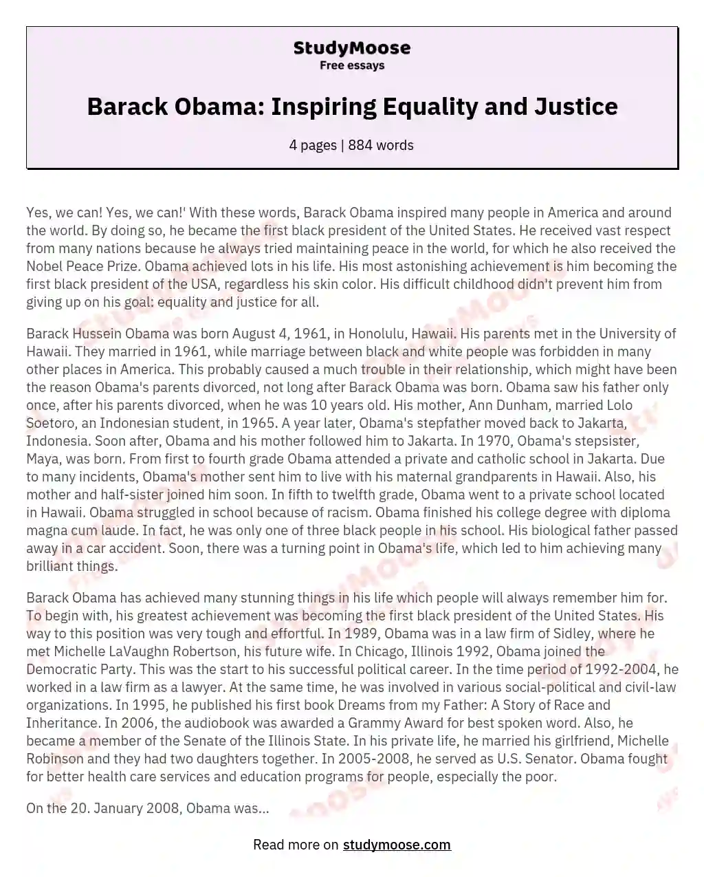 Barack Obama: Inspiring Equality and Justice essay