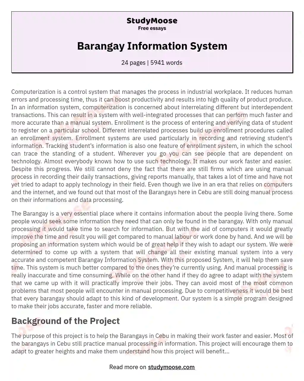 Barangay Information System essay