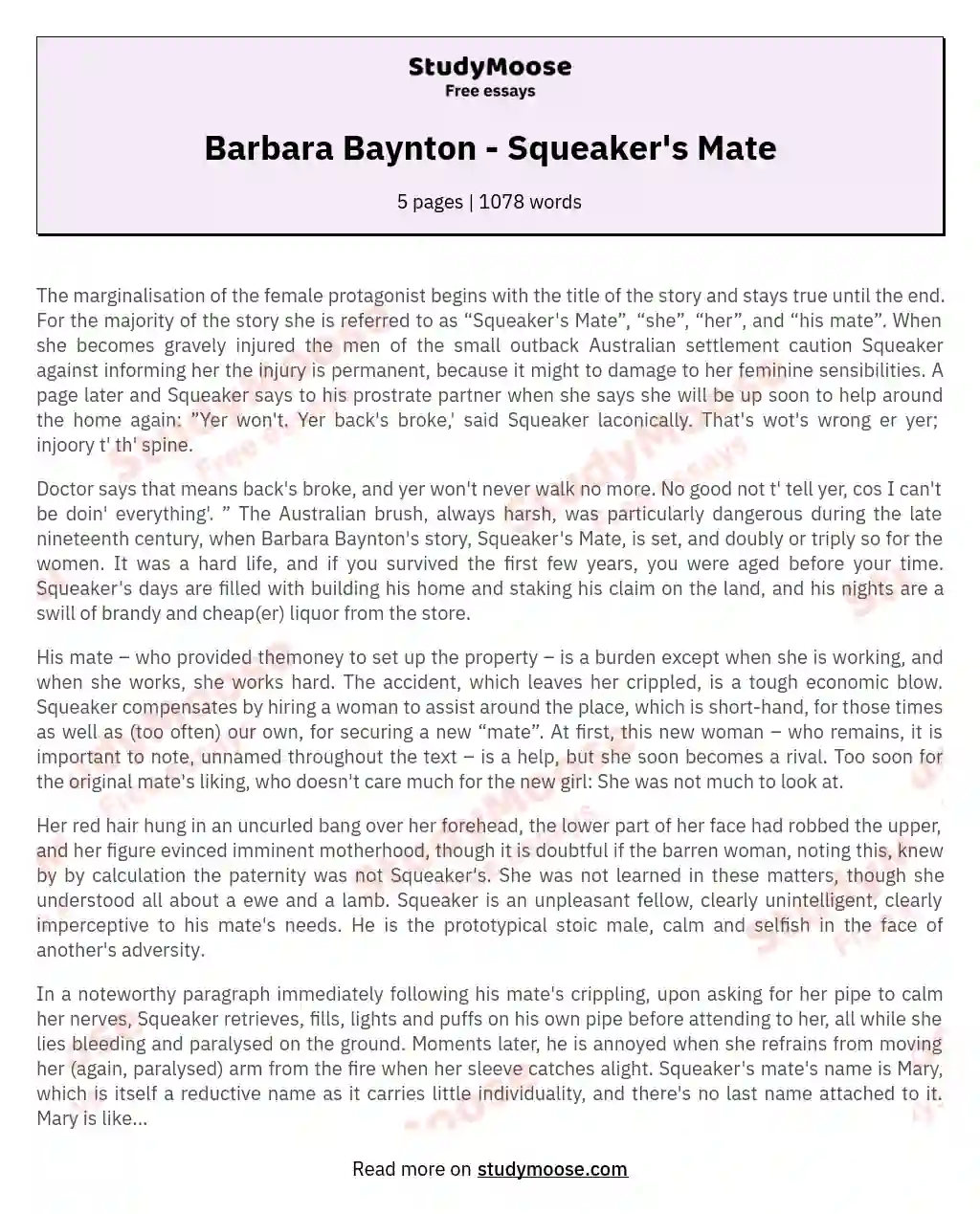 Barbara Baynton - Squeaker's Mate