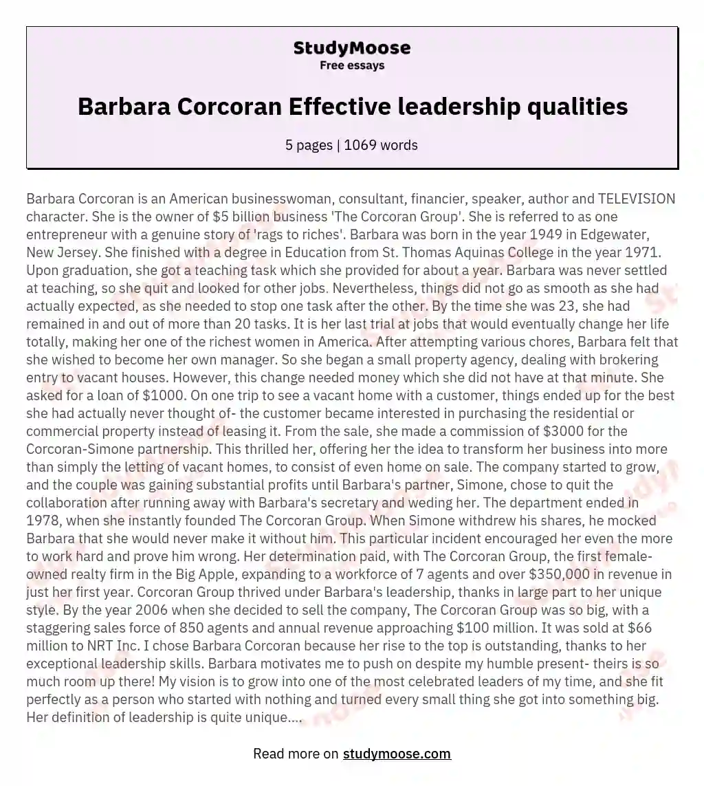 Barbara Corcoran Effective leadership qualities