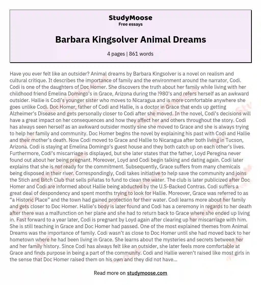 Barbara Kingsolver Animal Dreams essay