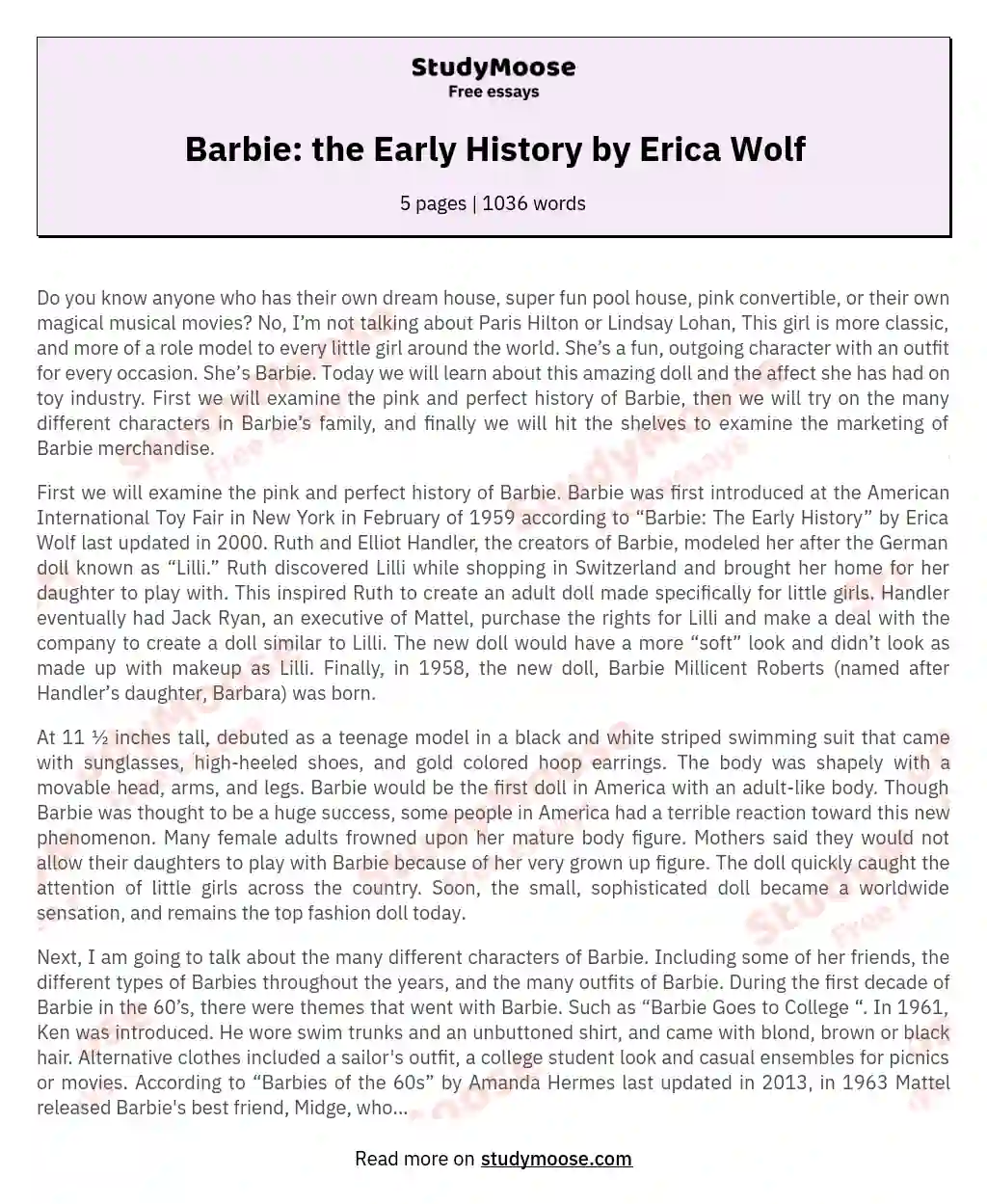 Barbie: the Early History by Erica Wolf