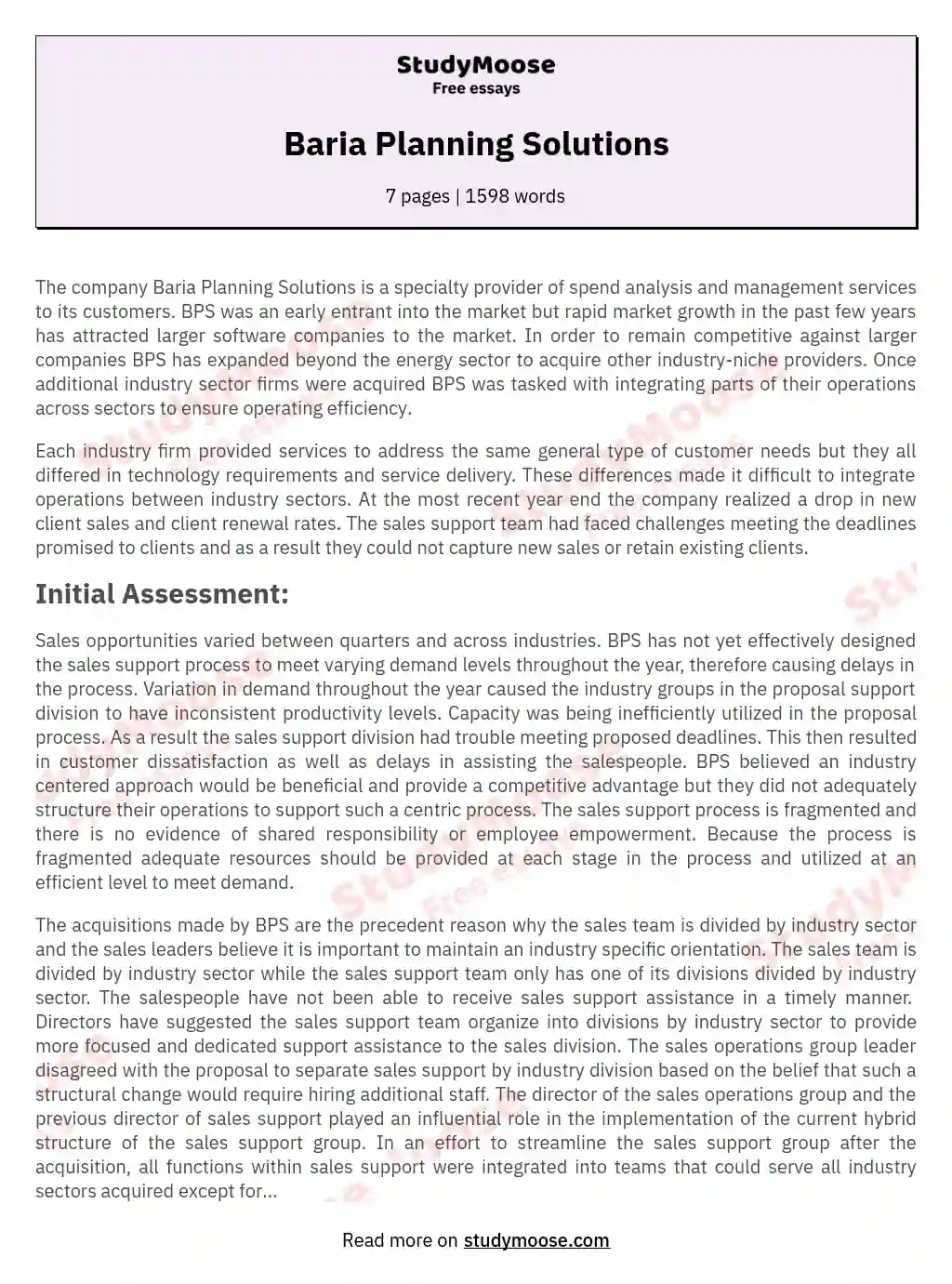 Baria Planning Solutions essay