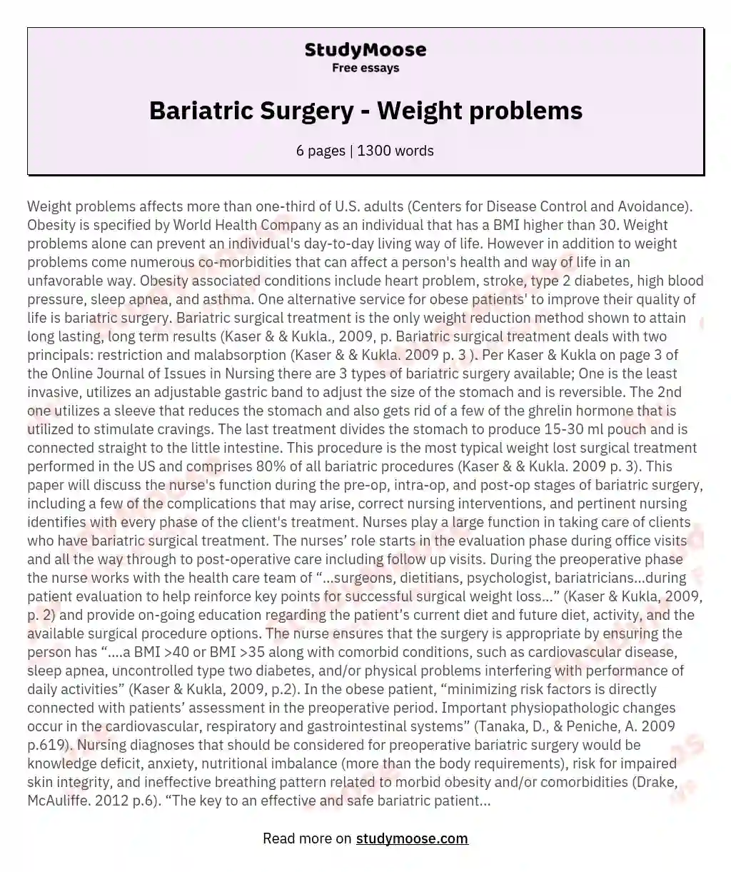 Bariatric Surgery - Weight problems essay