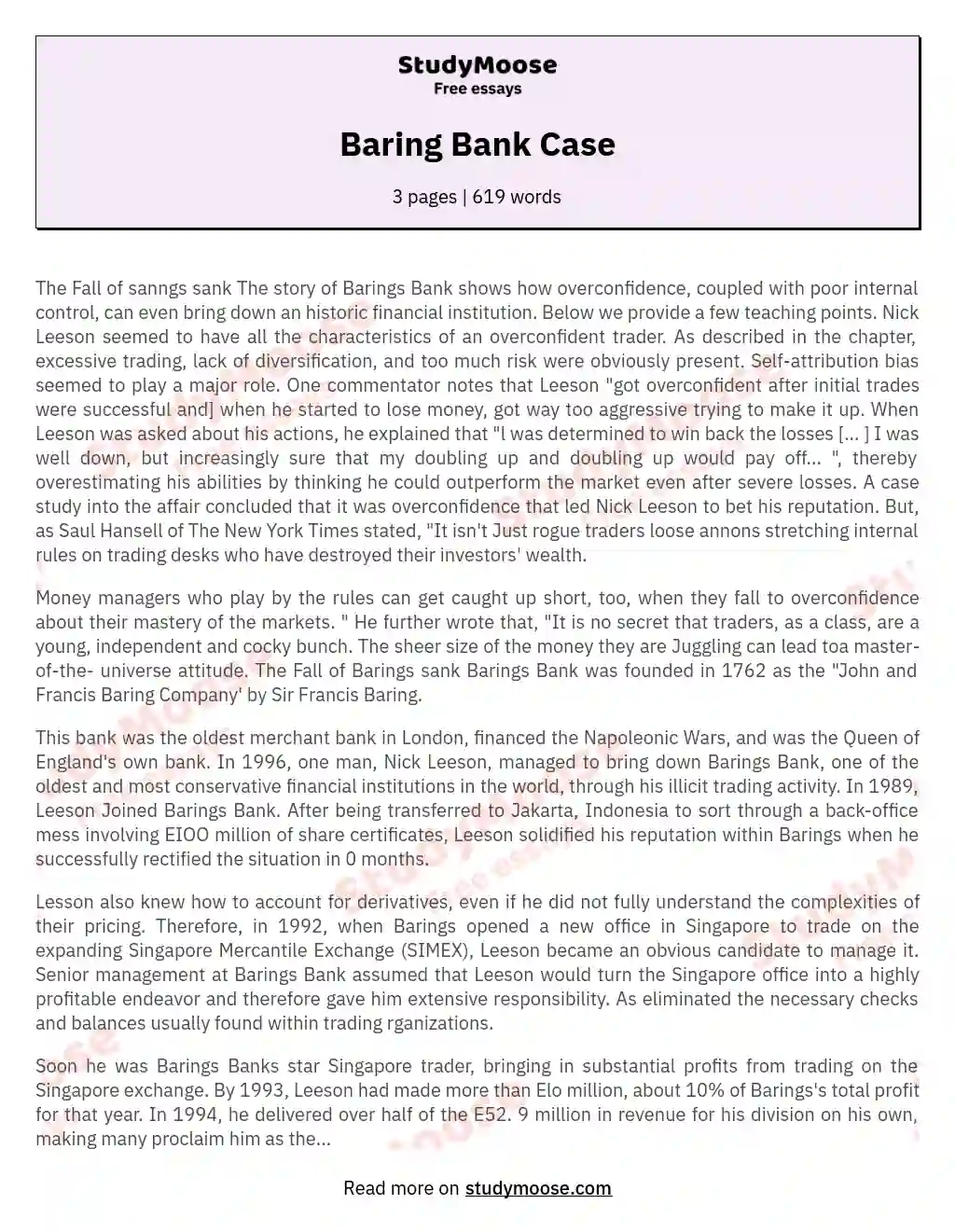 Baring Bank Case essay