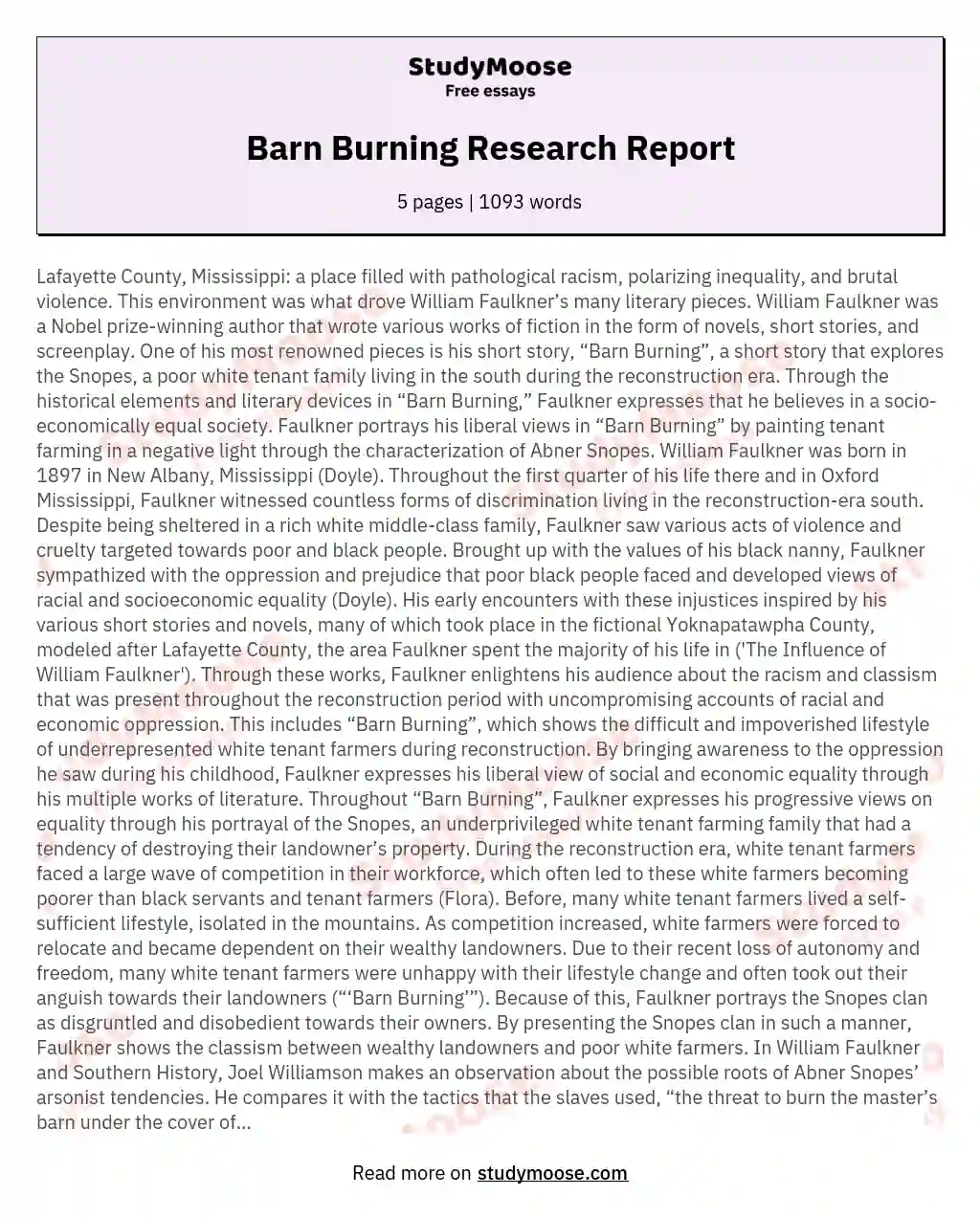 Barn Burning Research Report essay