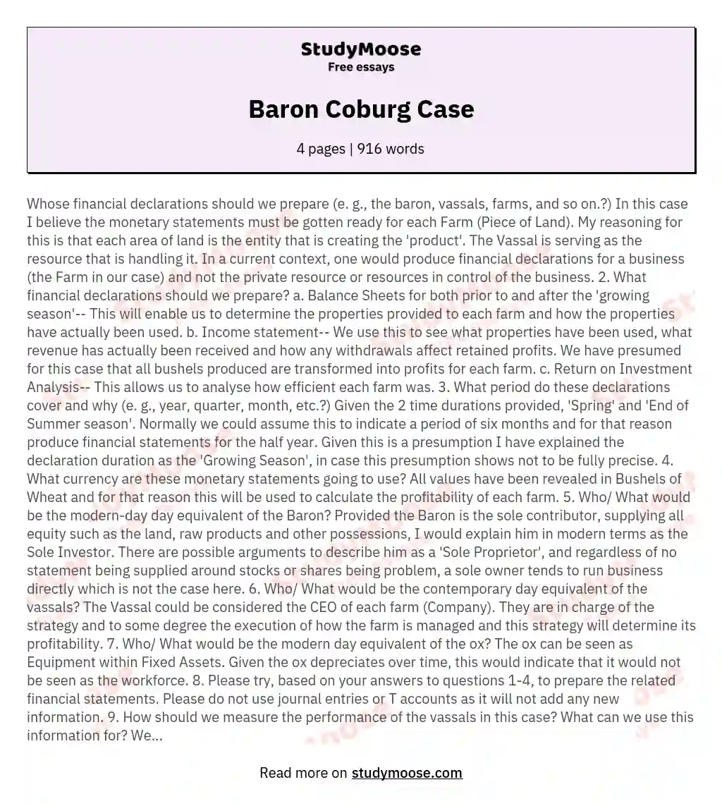 Baron Coburg Case essay