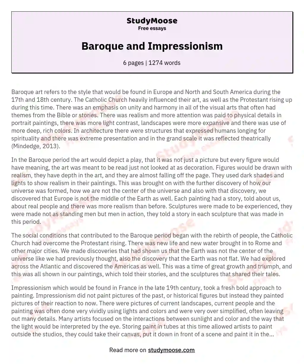 Baroque and Impressionism essay