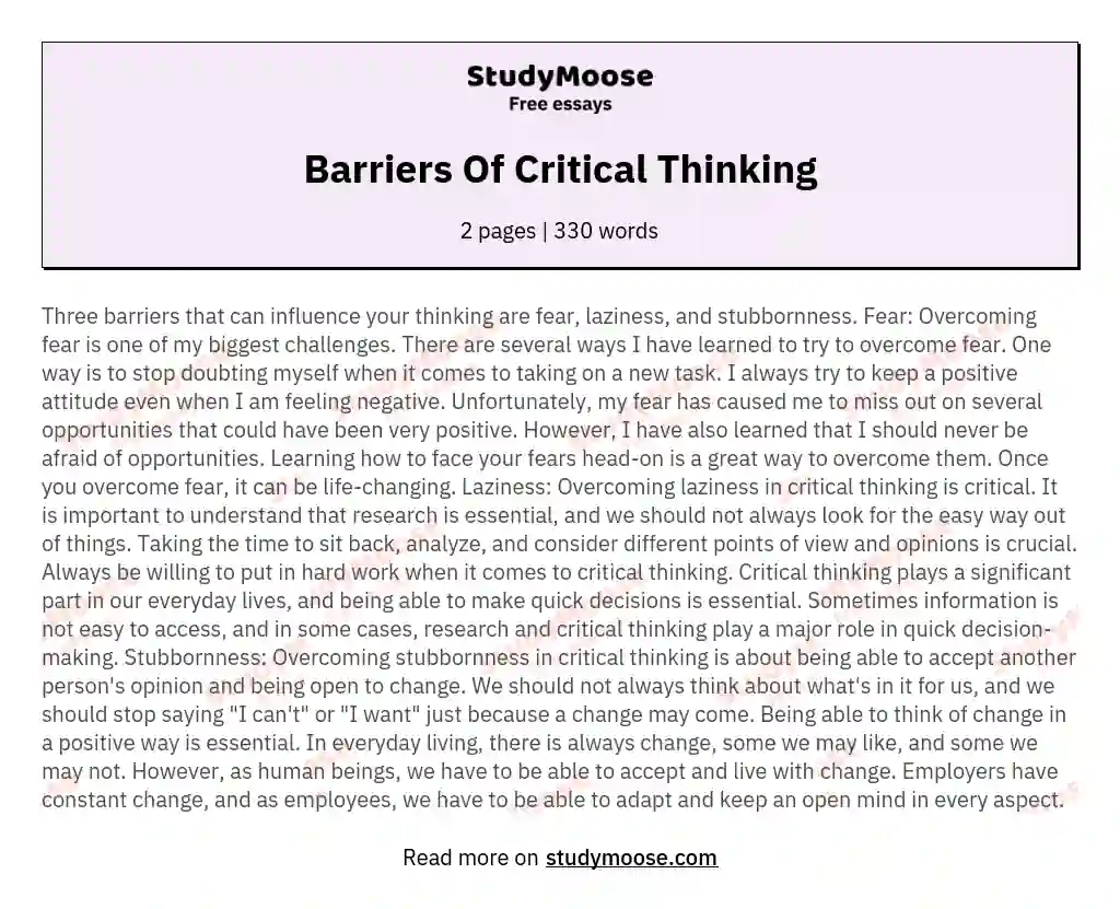 what are the barriers of critical thinking pdf