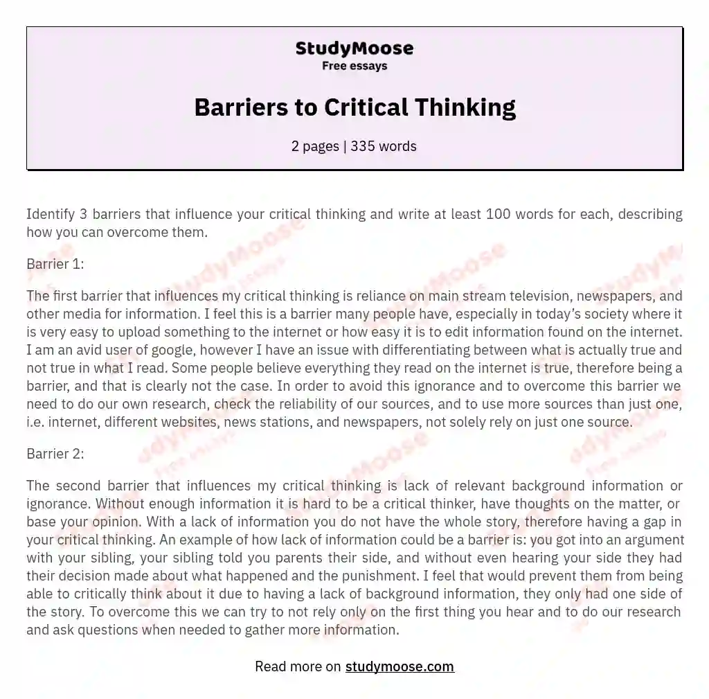 Barriers to Critical Thinking