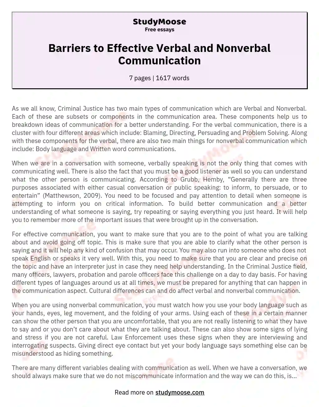 Barriers to Effective Verbal and Nonverbal Communication