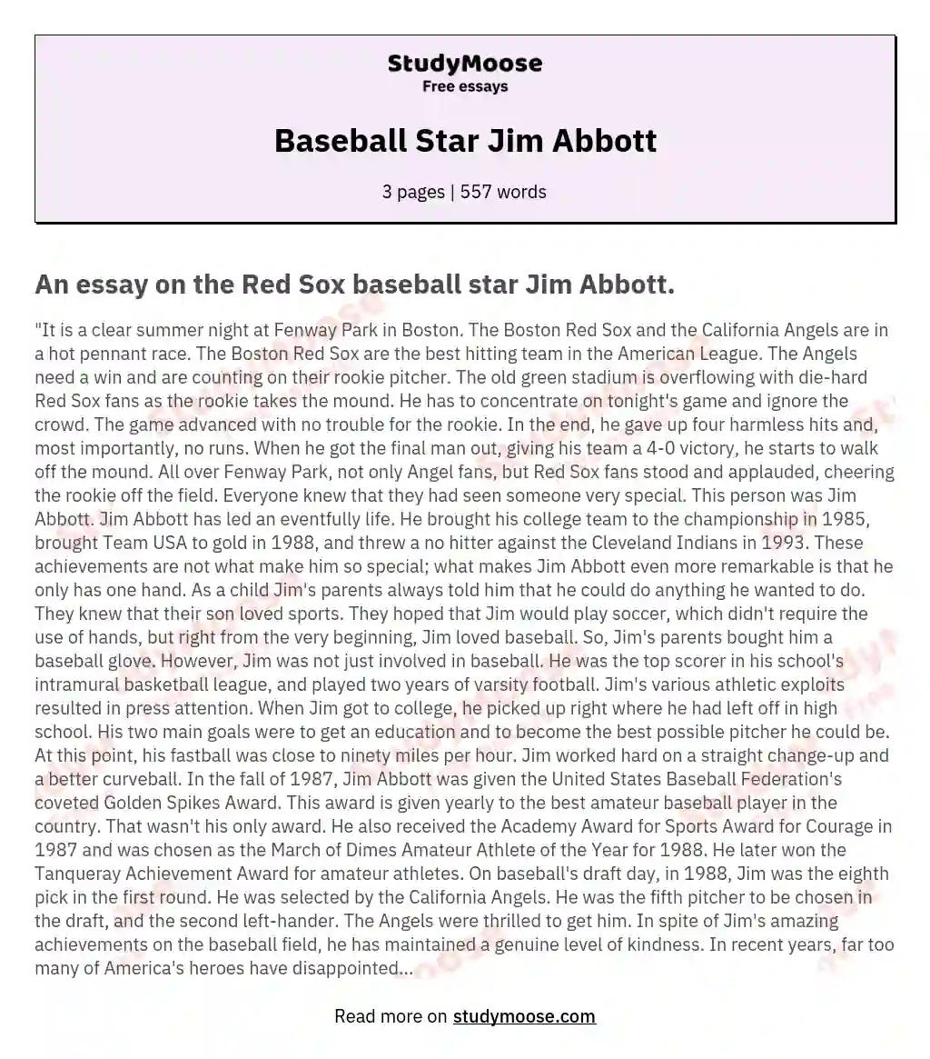 Baseball Star Jim Abbott essay