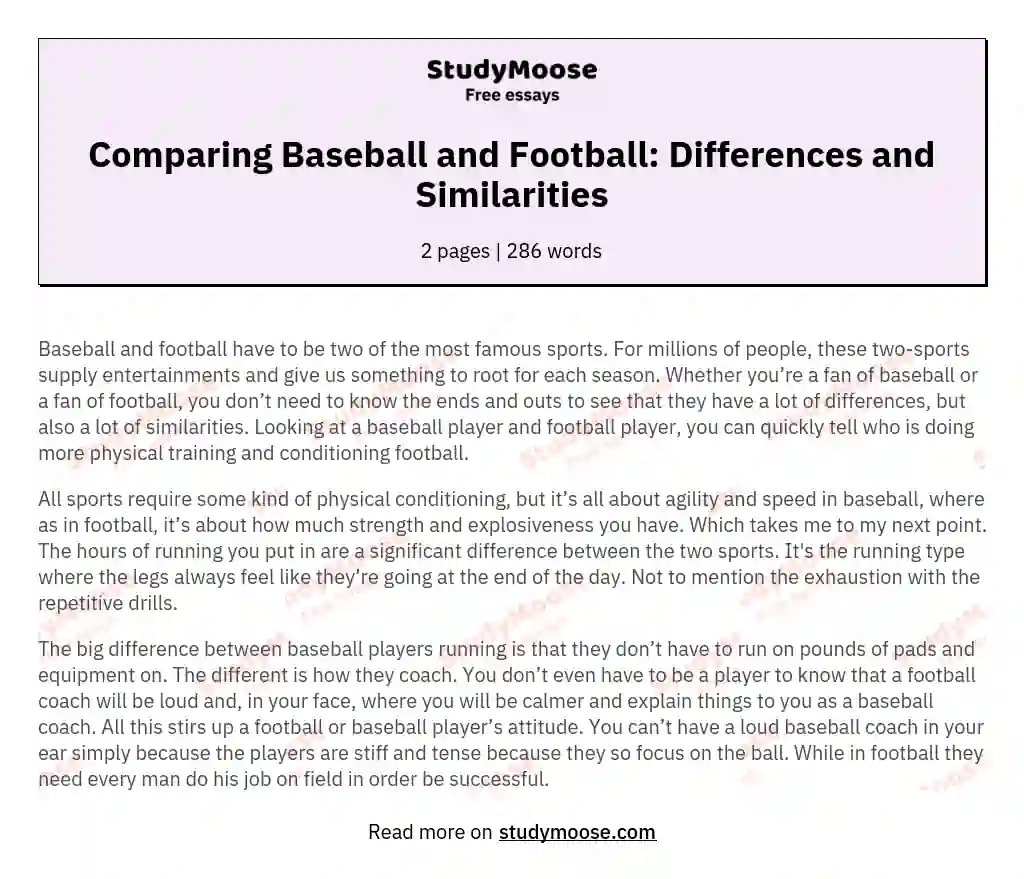 Comparing Baseball and Football: Differences and Similarities essay