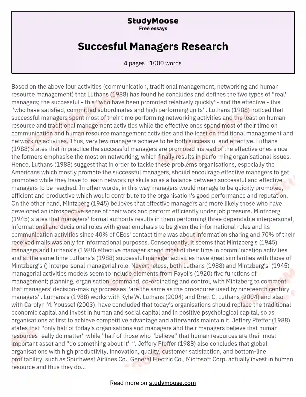 Succesful Managers Research essay
