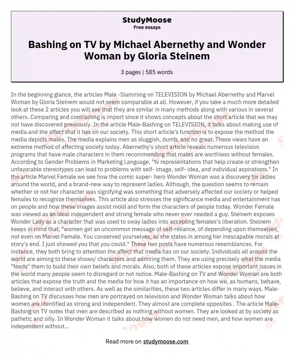Bashing on TV by Michael Abernethy and Wonder Woman by Gloria Steinem