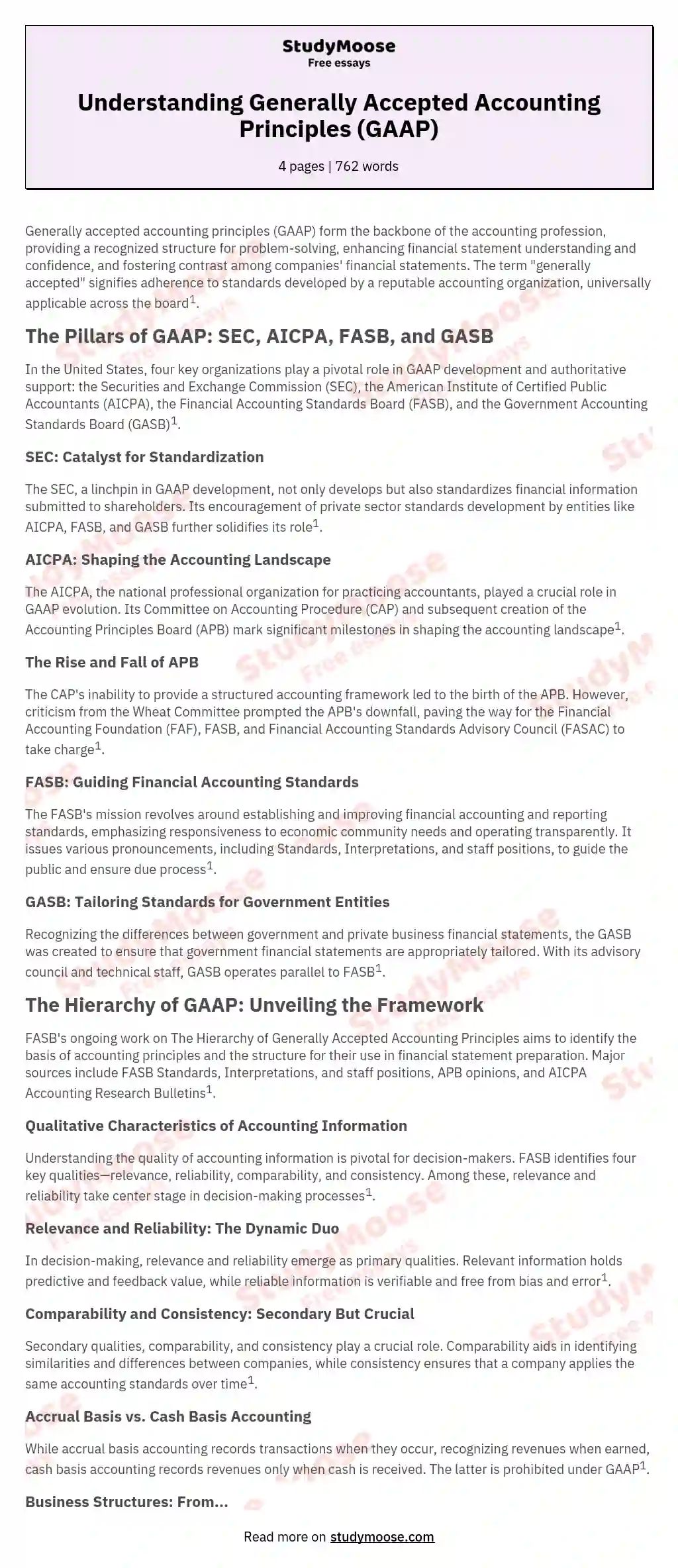 Understanding Generally Accepted Accounting Principles (GAAP) essay