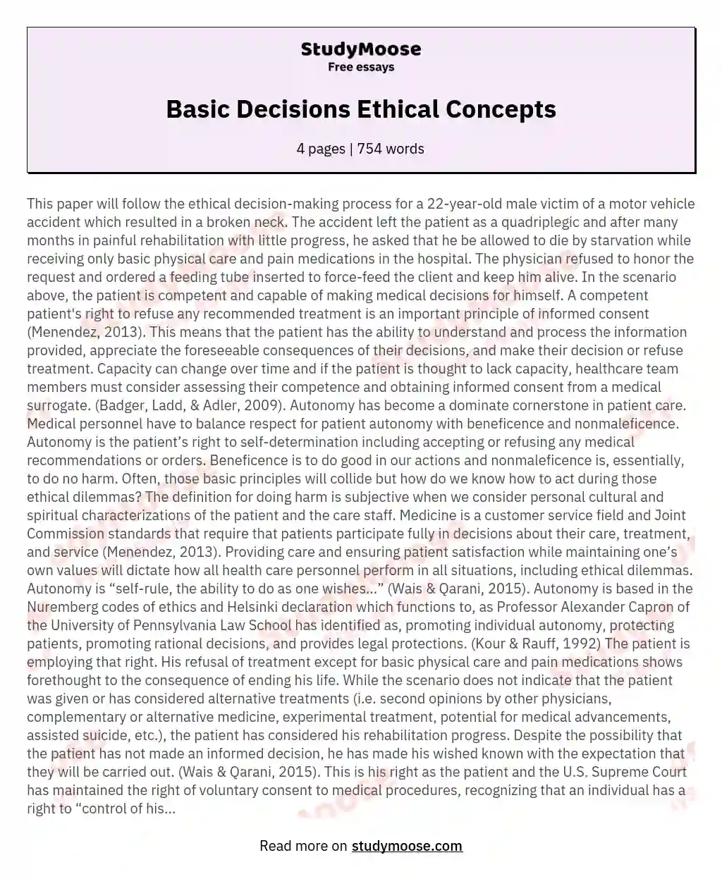 Basic Decisions Ethical Concepts essay