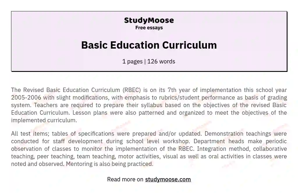 Basic Education Curriculum