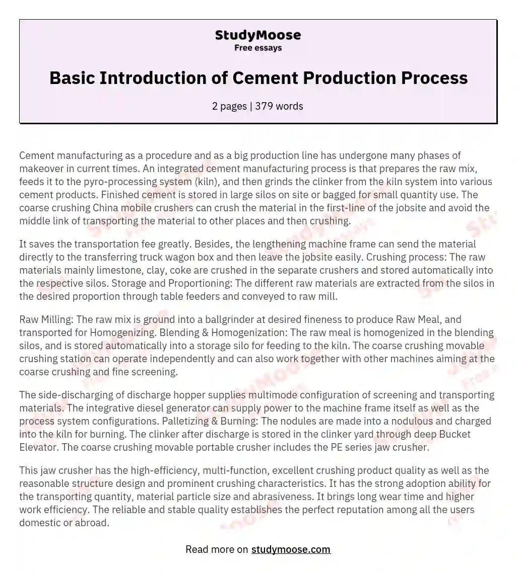 Basic Introduction of Cement Production Process essay