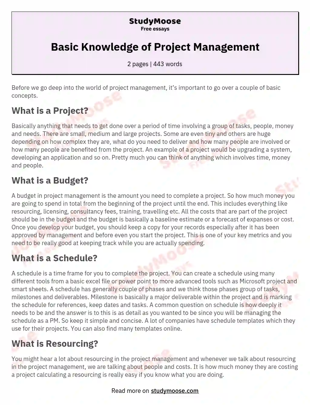 Basic Knowledge of Project Management essay