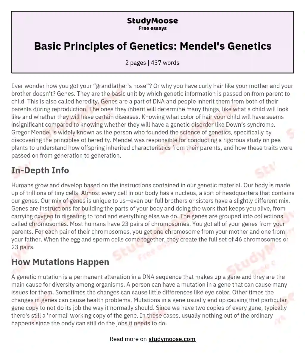 Basic Principles of Genetics: Mendel's Genetics