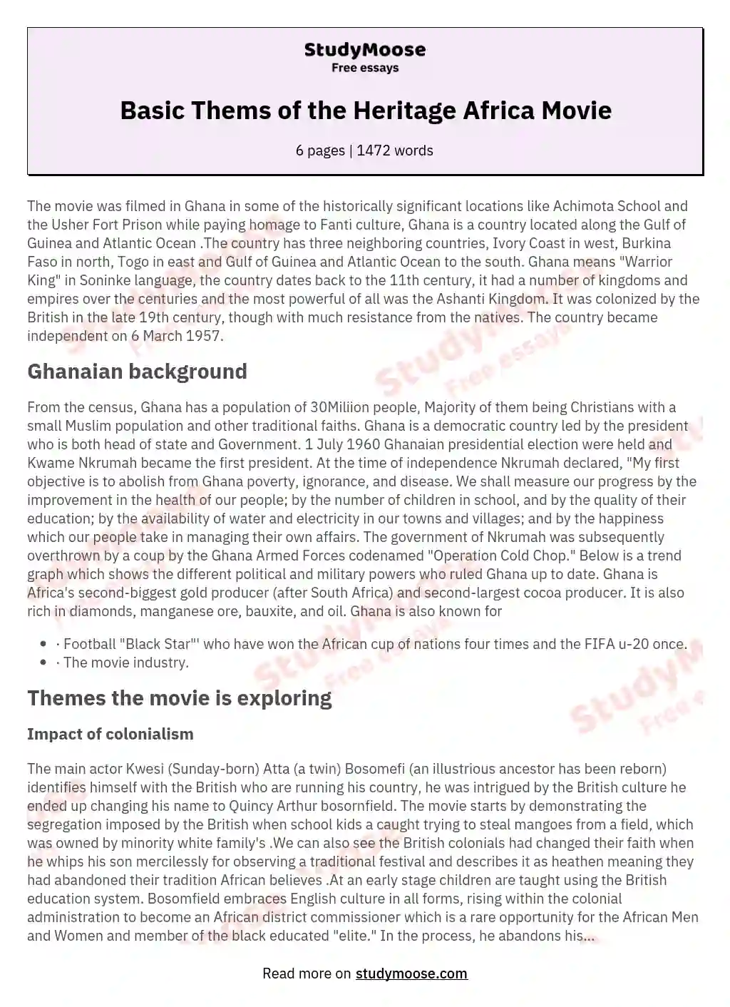 Basic Thems of the Heritage Africa Movie essay