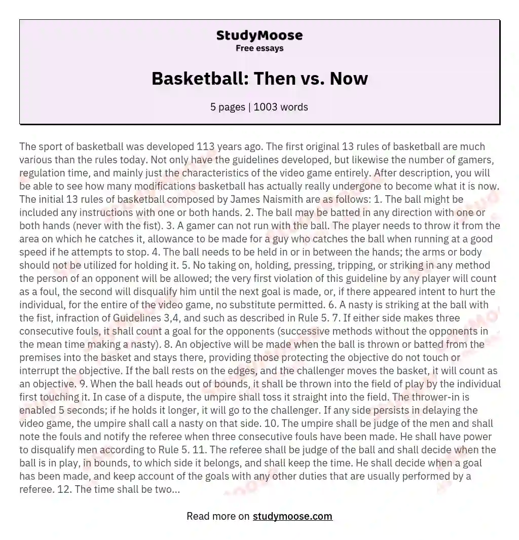 Basketball: Then vs. Now