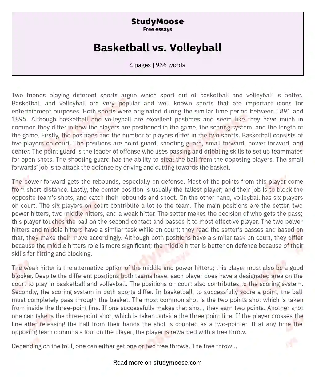 Basketball vs. Volleyball essay