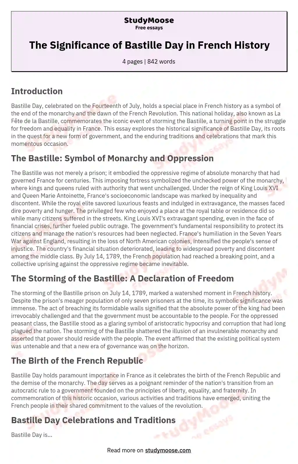 The Significance of Bastille Day in French History essay