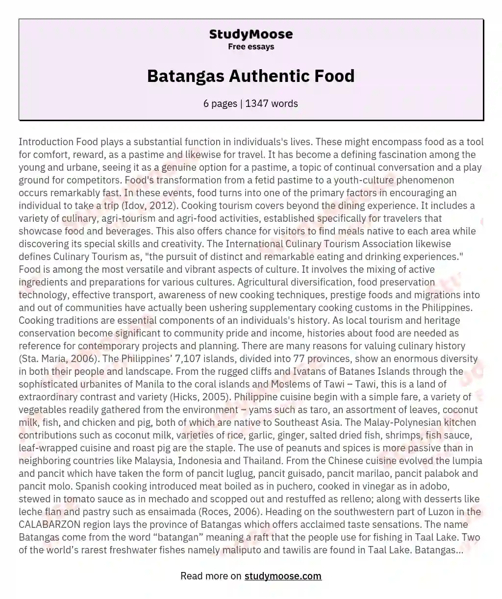 Batangas Authentic Food essay