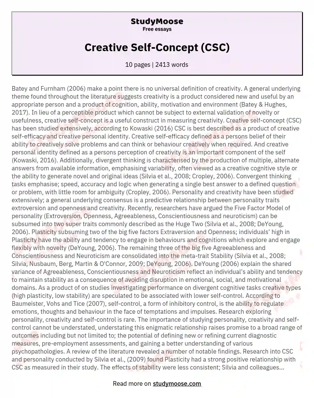 Creative Self-Concept (CSC) essay