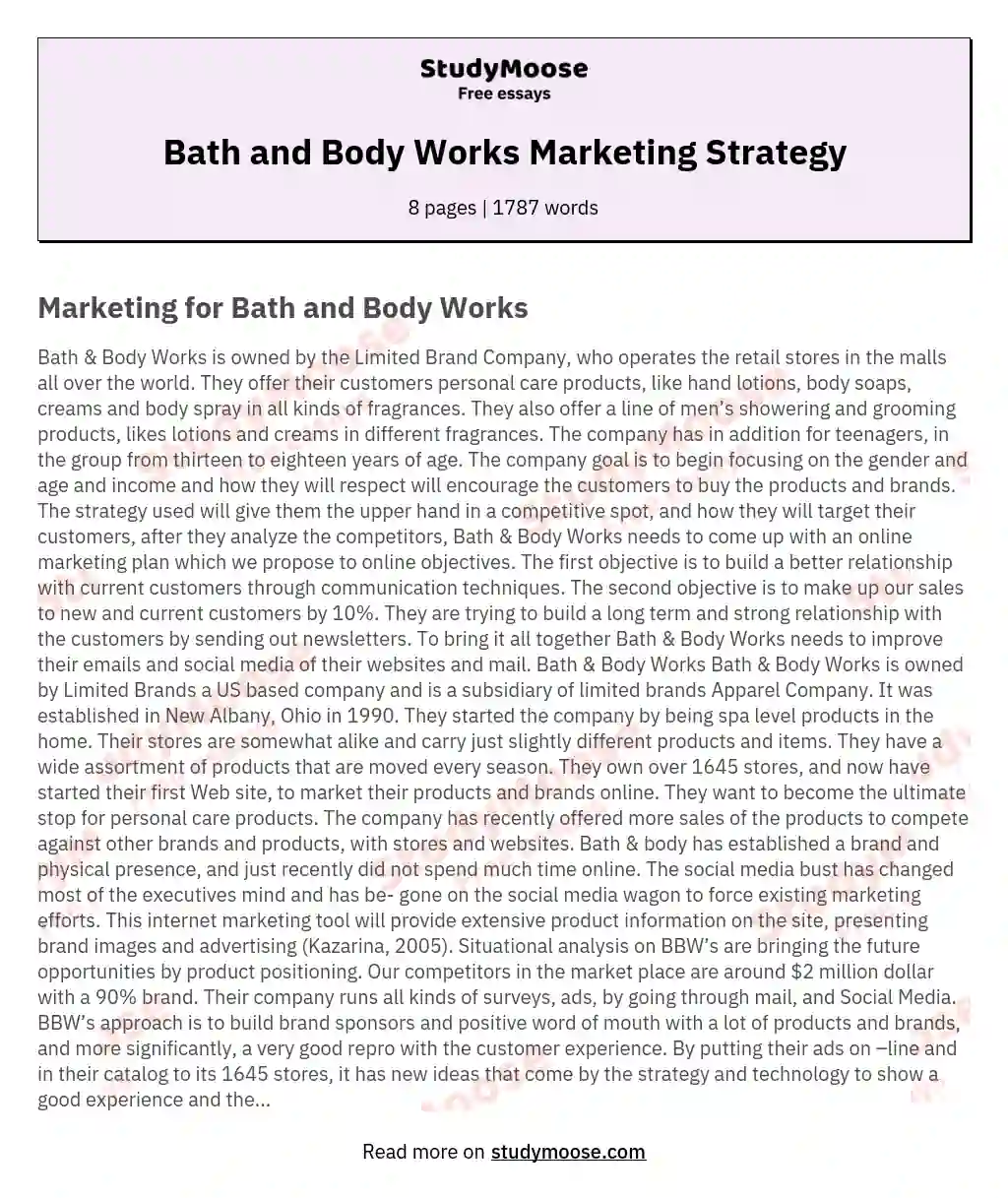 Bath and Body Works Marketing Strategy essay