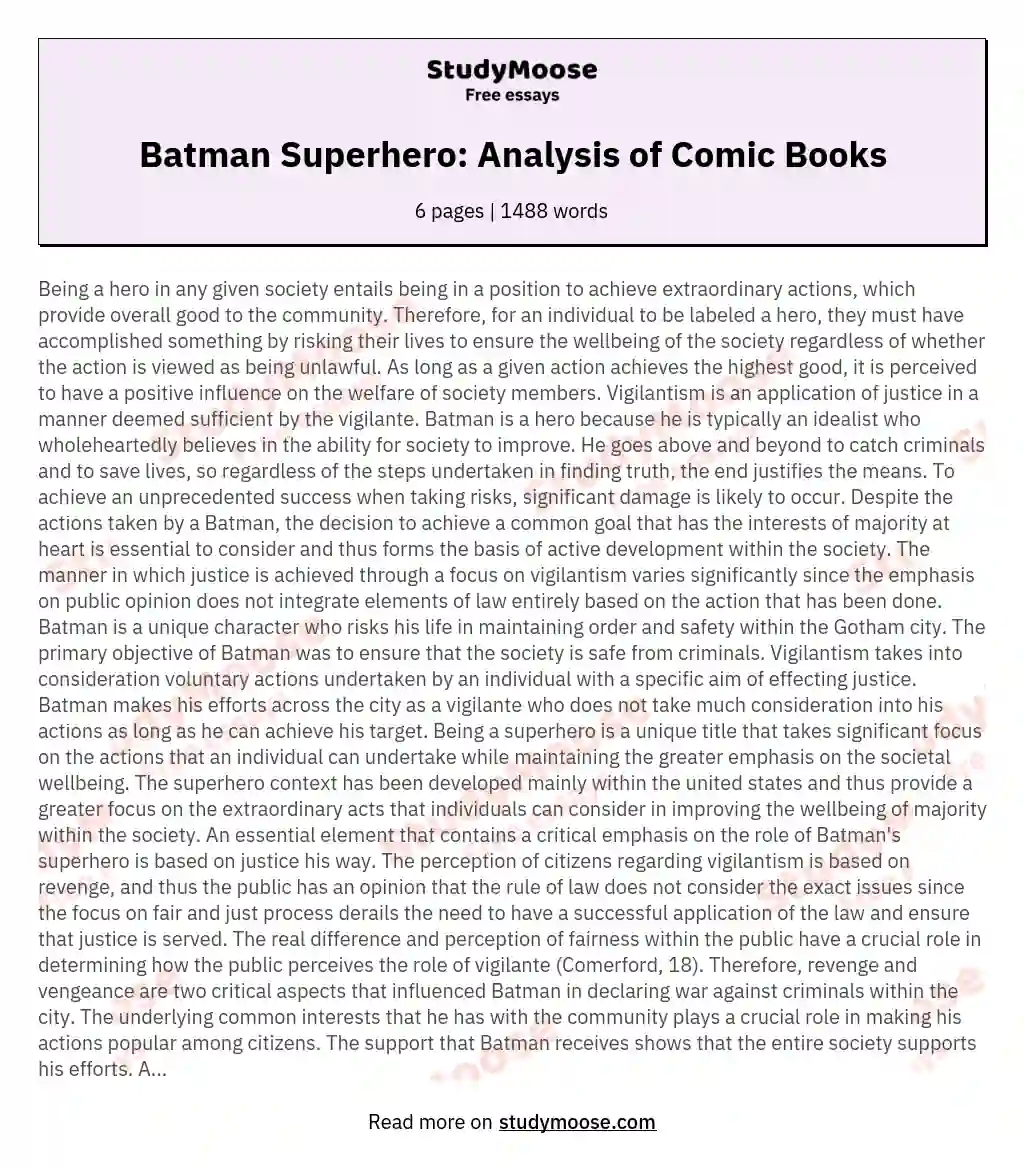 Batman Superhero: Analysis of Comic Books essay