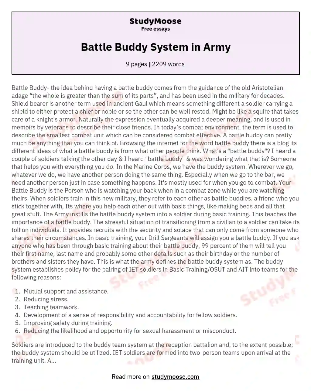 Battle Buddy System in Army